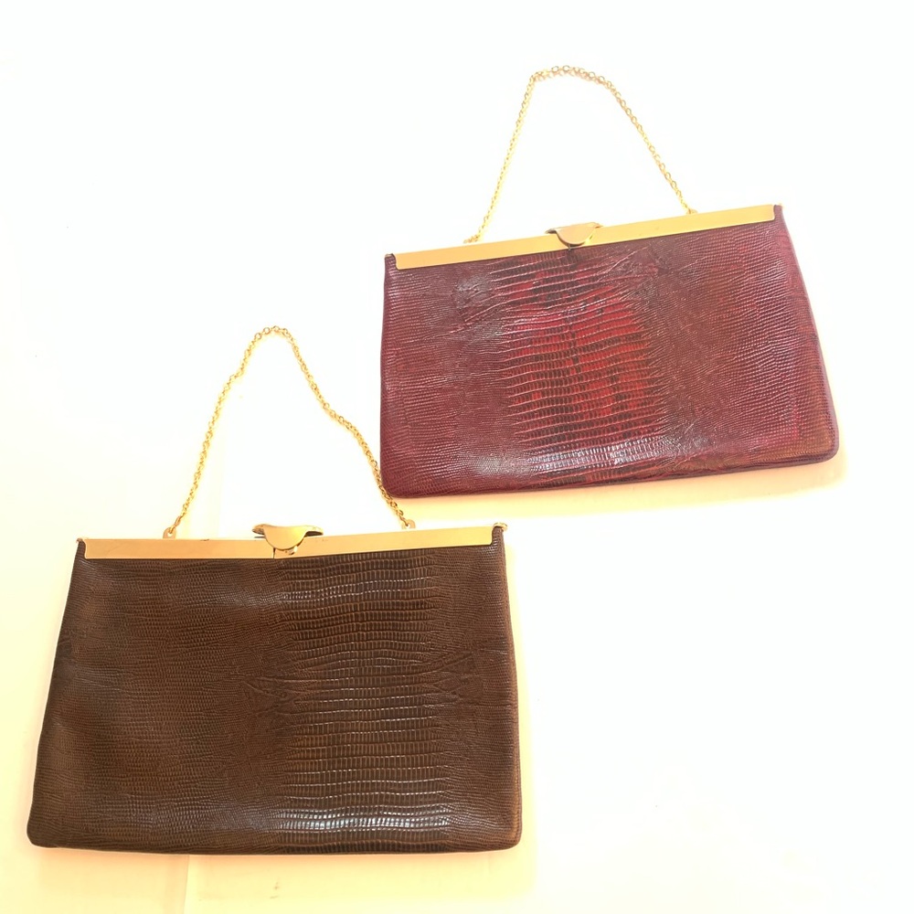 Etra Vintage Elegant Brown and Red Clutch Bag Set with gold chain